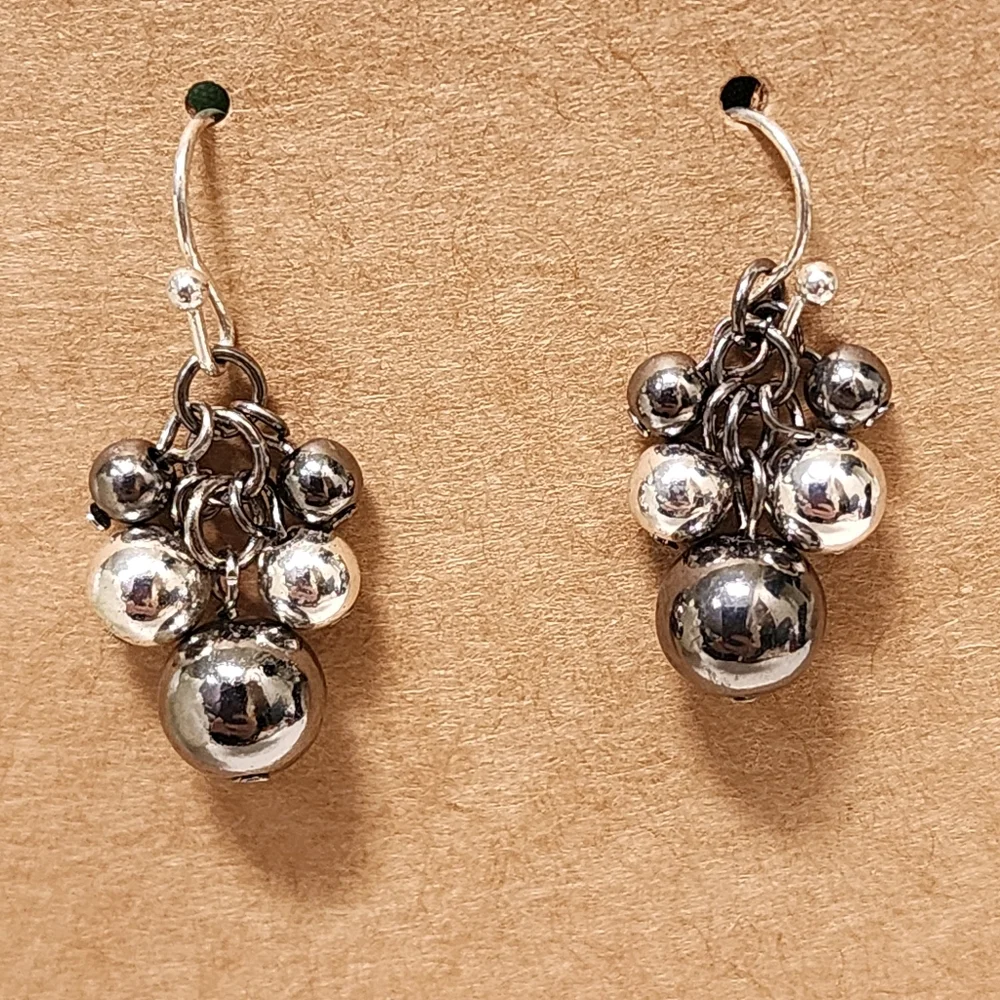 Elegant Silver Toned Cluster Dangle Drop Hook Earrings